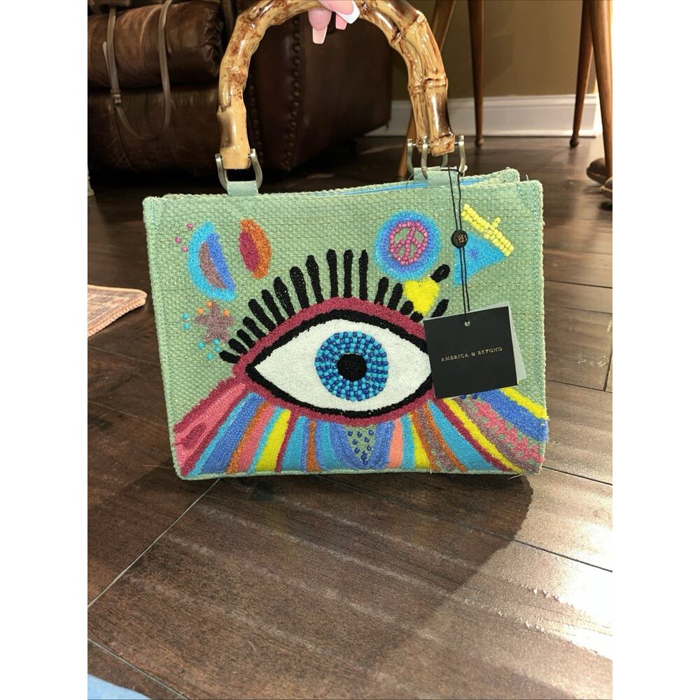 America & Beyond Evil Eye Top Handle Tote Bag With Crossbody Strap